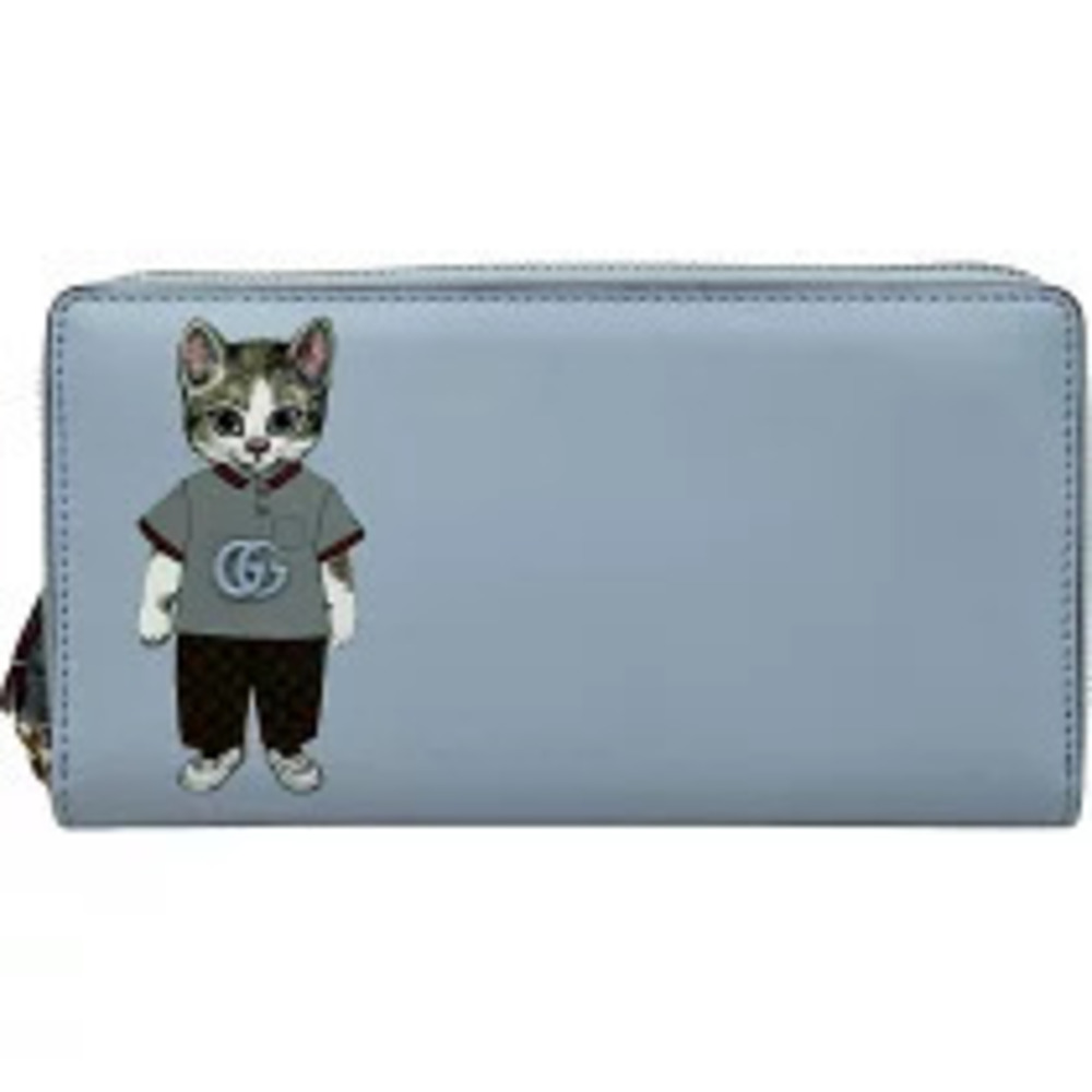 Gucci Higuchi Yuko Zip Around Wallet Blue Leather Long
